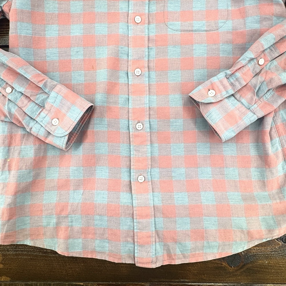 Faherty Stretch Summer Blend Men's Med Long Sleeve Linen Shirt Pink Blue Plaid - Picture 11 of 11